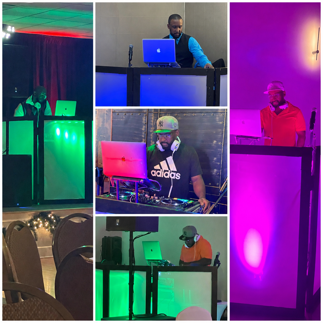 Collage of DJ Reckmatic performing at several events